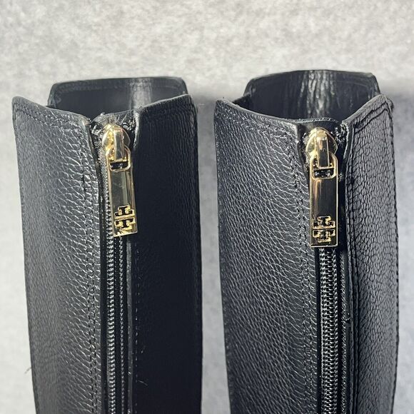 Tory‎ Burch Christy Boots Womens 7M Leather Knee High Black Tall Riding Zip Gold - Picture 9 of 16